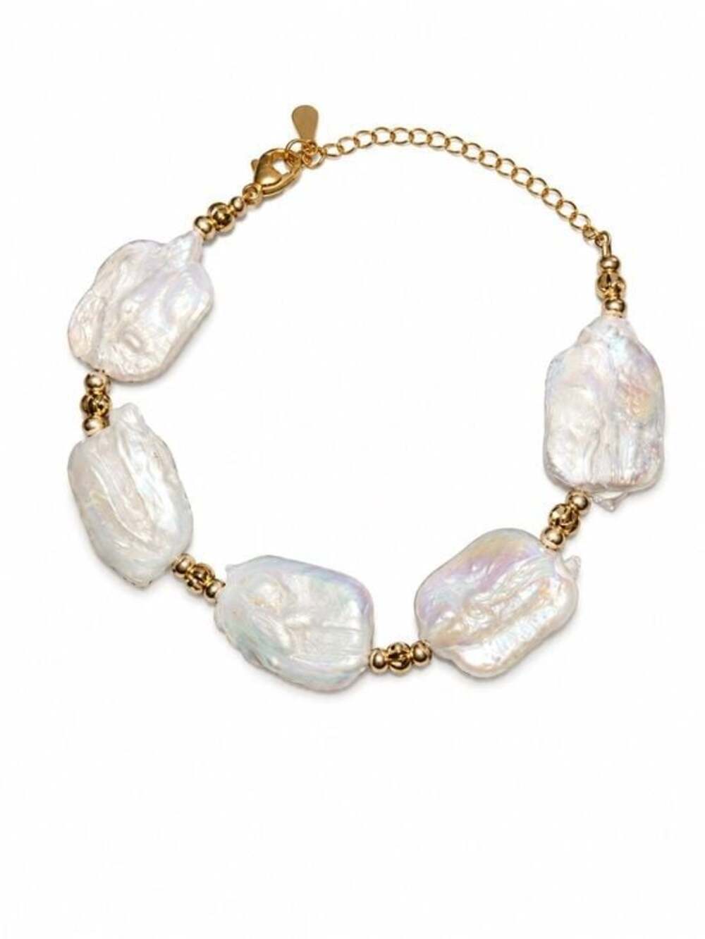 Gold Baroque Pearl Link Bracelet - White Pearls